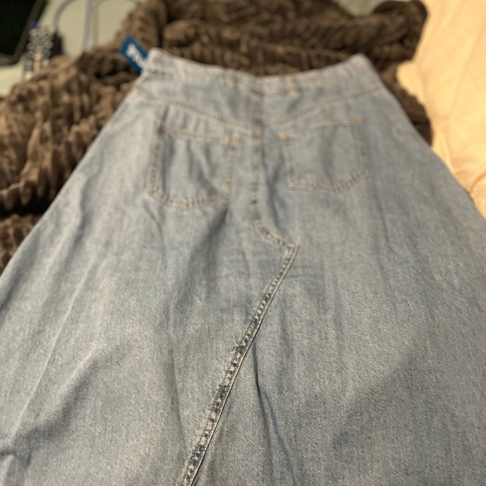 Blue Denim Asymmetrical Skirt with Unique Hemline - Picture 2 of 5